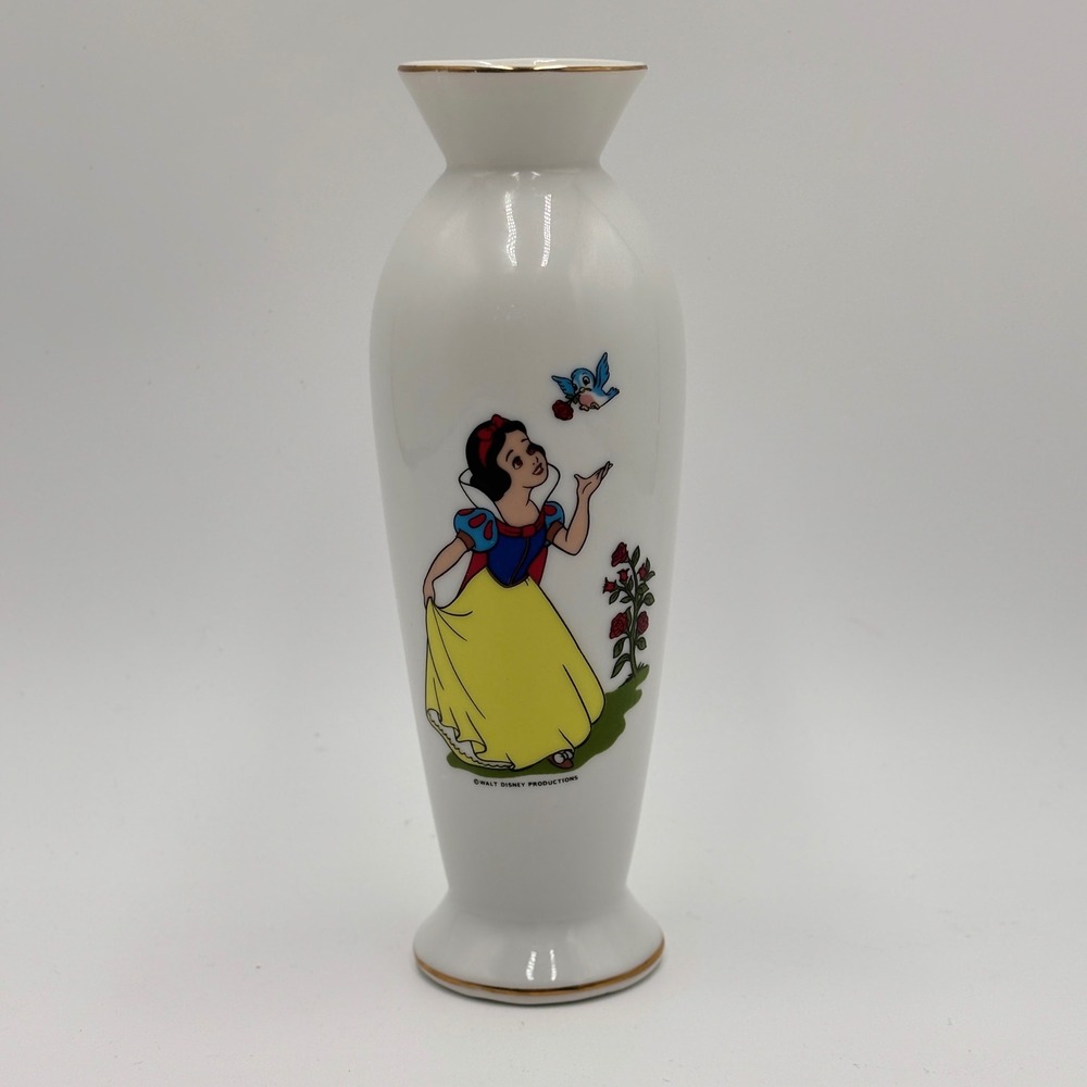 Vintage Walt Disney Production Snow White Porcelain Bud Vase Gold Trim Japan